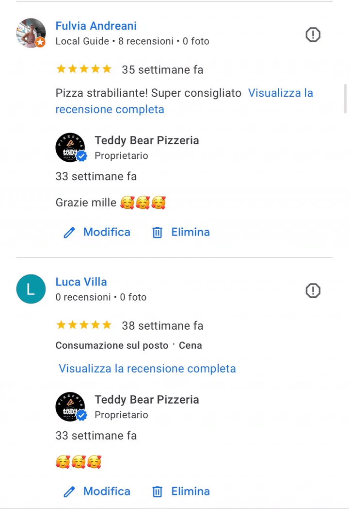 Screenshot di recensioni Google 1