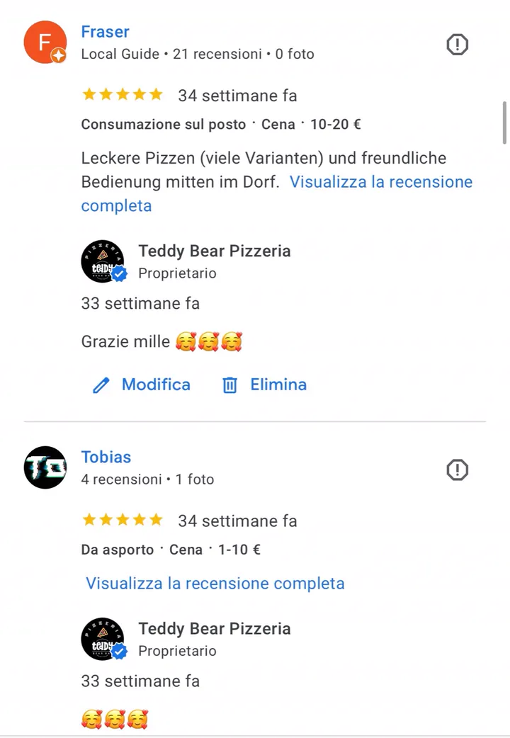 Screenshot di recensioni Google 2