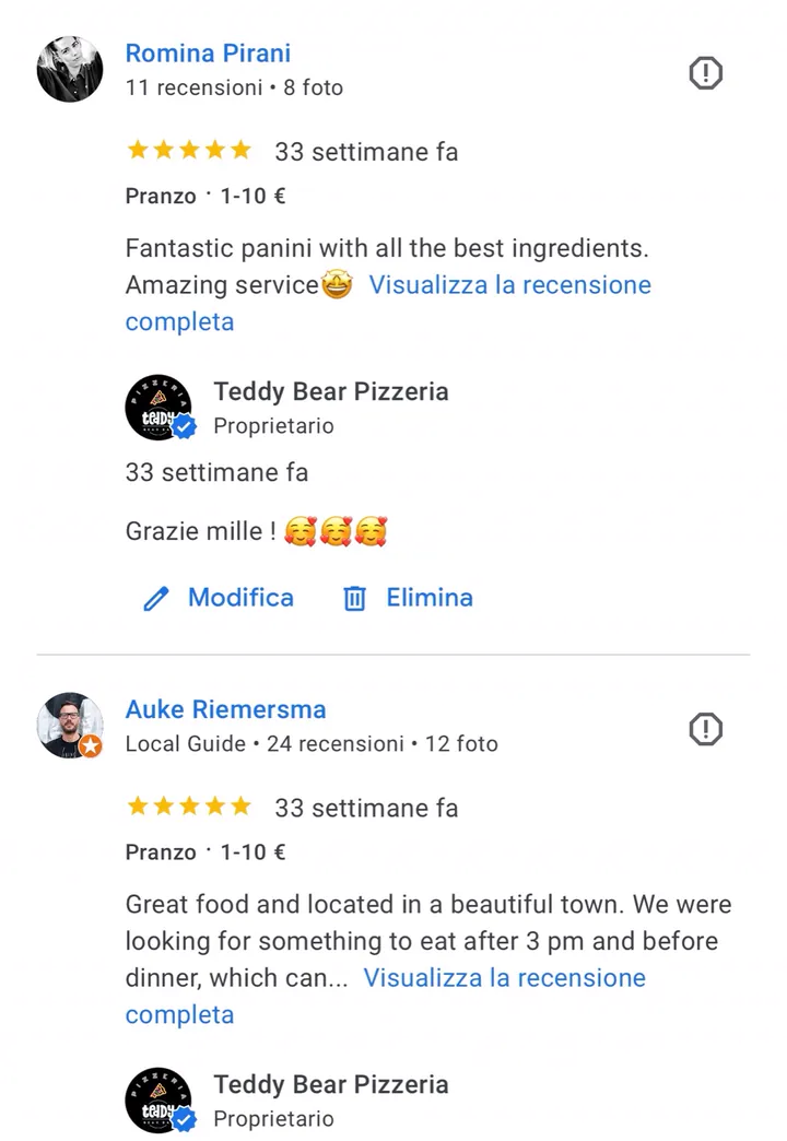 Screenshot di recensioni Google 3