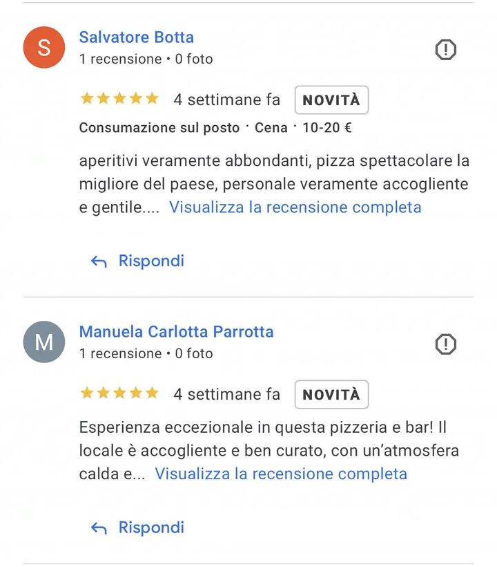Screenshot di recensioni Google 5