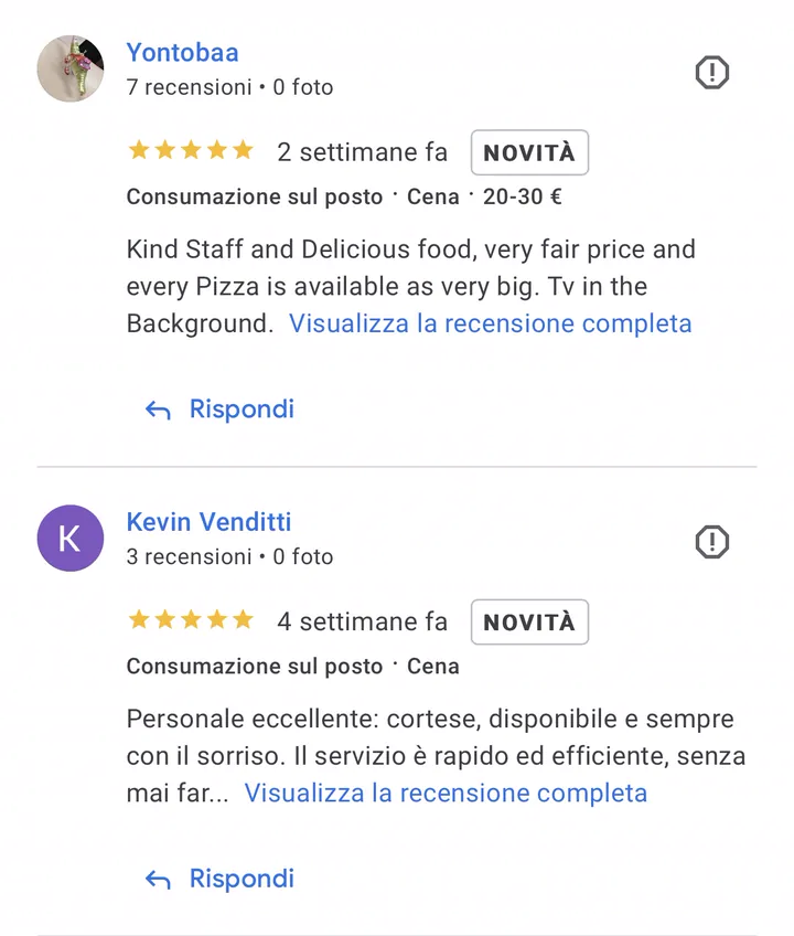 Screenshot di recensioni Google 6