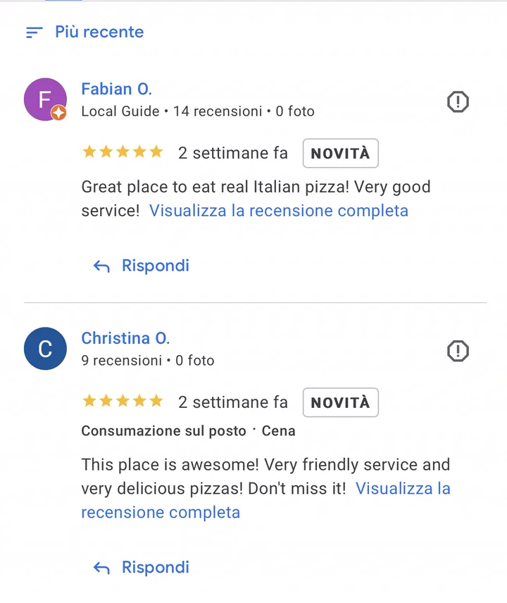 Screenshot di recensioni Google 7